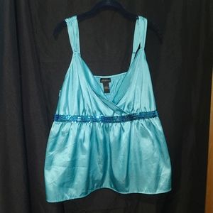 Lane Bryant size 18 plus woman tank top v-neck Turquoise Sequin accent top